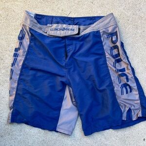 Men's Clinch Gear Shorts Blue Police Spell-Out 32 MMA Grappling No Gi Active BJJ
